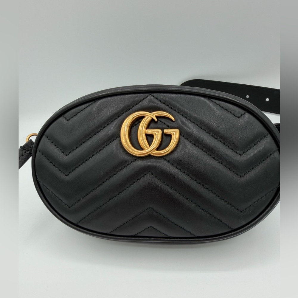 Gucci GG Marmont Matelassé Belt Bag Black Leather Crossbody - Picture 2 of 5